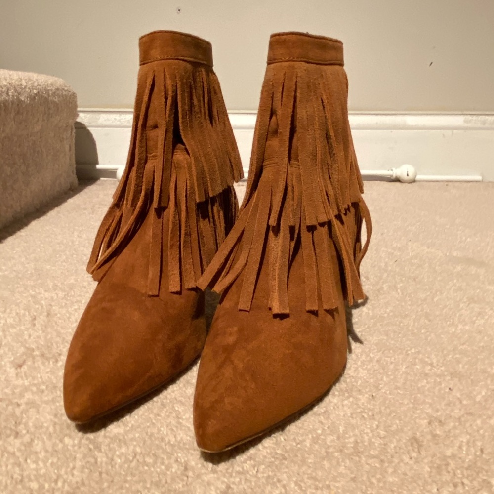 Leather Brown Nine West Fringe Booties